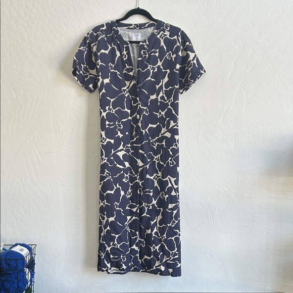 Power To My People Navy & Ivory Abstract Floral Banded v neck Midi Shirt Dress - Picture 3 of 8